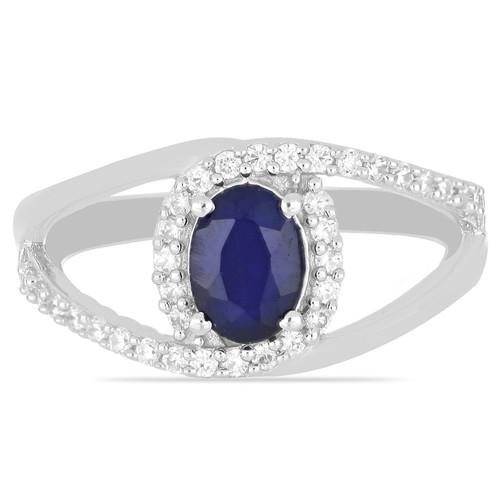 BUY REAL AUSTRALIAN BLUE SAPPHIRE GEMSTONE HALO UNIQUE RING IN STERLING SILVER